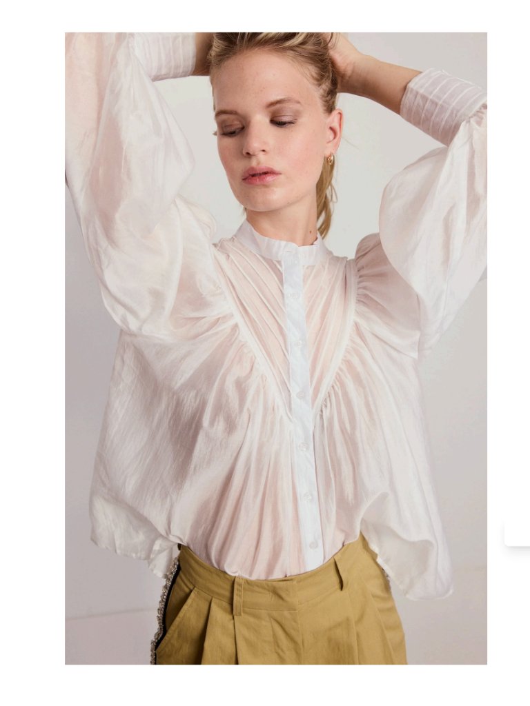 The Shirt By Rochelle Behrens The Shiv Peasant Ruffled Shirt White Sz Xs — image 3 of 8